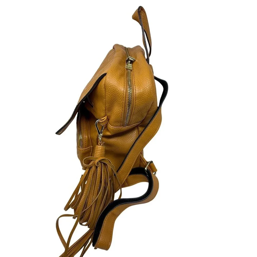 Steve Madden Mustard Yellow Faux Leather Embossed Logo Mini Backpack  Tassel